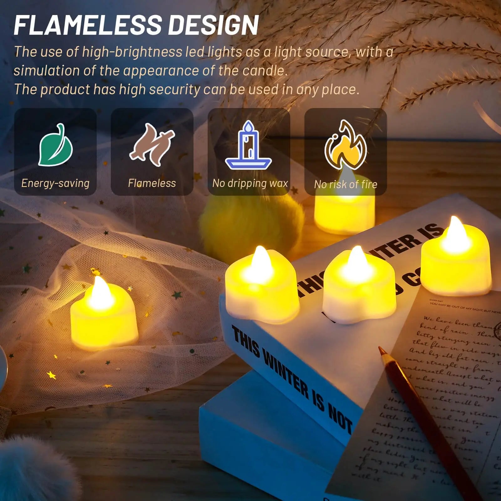 24/48 Pack Heart Shaped LED Tea Lights Candles with Artificial Rose Petals Romantic Night Decorations for Wedding Anniversary