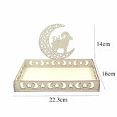 Eid Mubarak White Tray Moon Star Wooden Tray for Ramadan Kareem Food Holder Supplies Al Adha Islamic Muslim Party Decorations