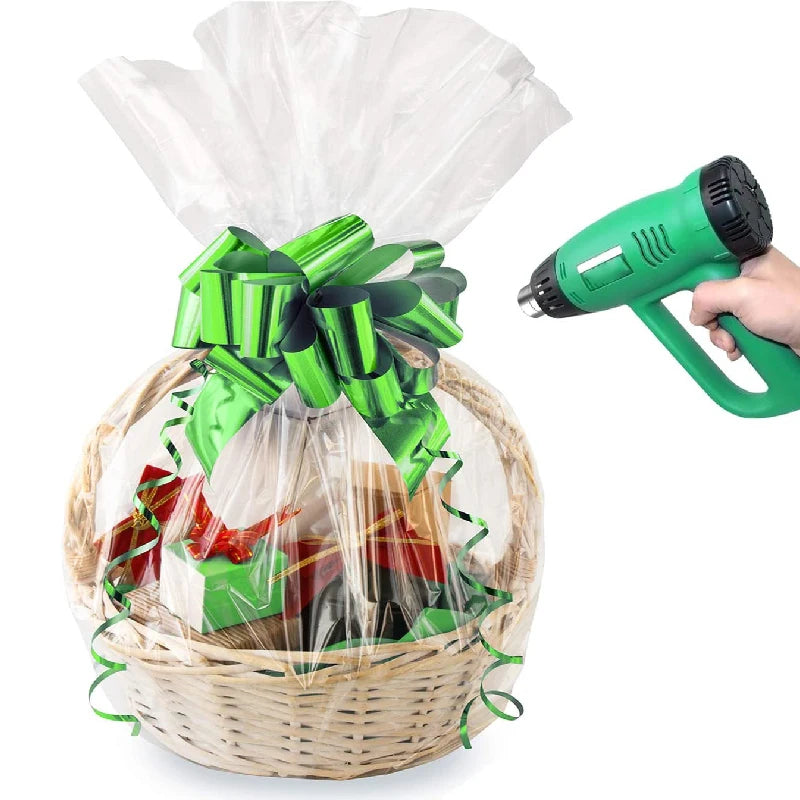 10pcs Extra Large Shrink Wrap Basket Gift Bags, Gift Baskets Clear Cellophane PVC Shrink Bags for Christmas Party