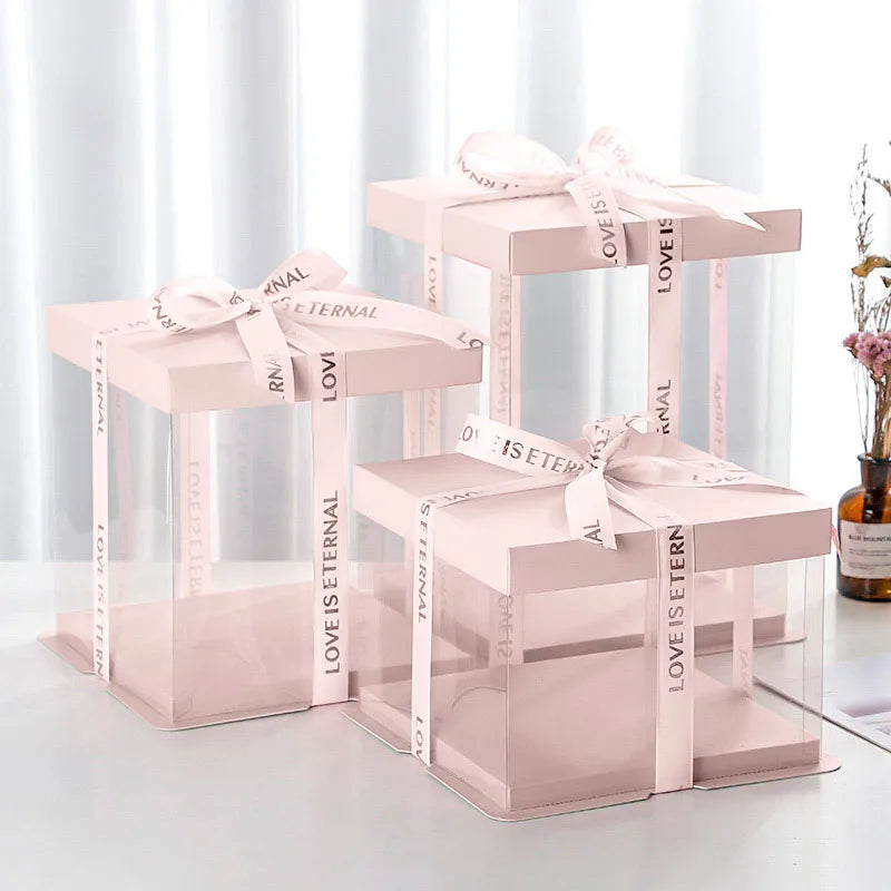 Transparent Packing Box High-Capacity Birthday Wedding Valentine Favor Wrapping Boxes Chocolate Cake Packaging Supplies