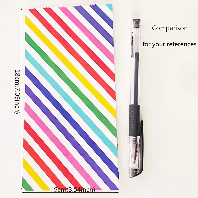 Small Paper Bags Rainbow Printed Candy Cookie Bag Pink Blue Kids Birthday Party Gift Bags Boxes DIY Baking Packaging Supplies