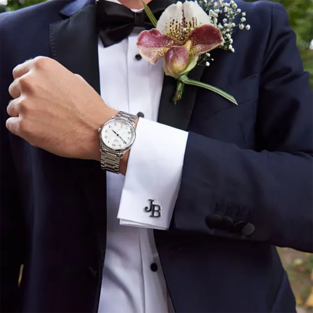 Skyrim 2pcs Custom Cufflinks Men Stainless Steel Personalized Initials Letter Cufflink for Suit Trendy Jewelry Wedding Gift