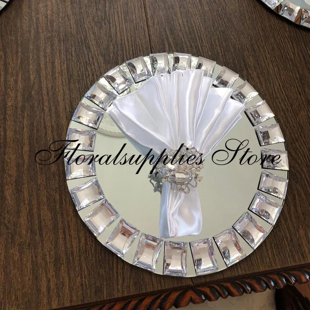 Wholesale Mirror Charger Plates Round Mirrored Tray Plate Settings for Christmas Dinnerware Holiday Event Wedding