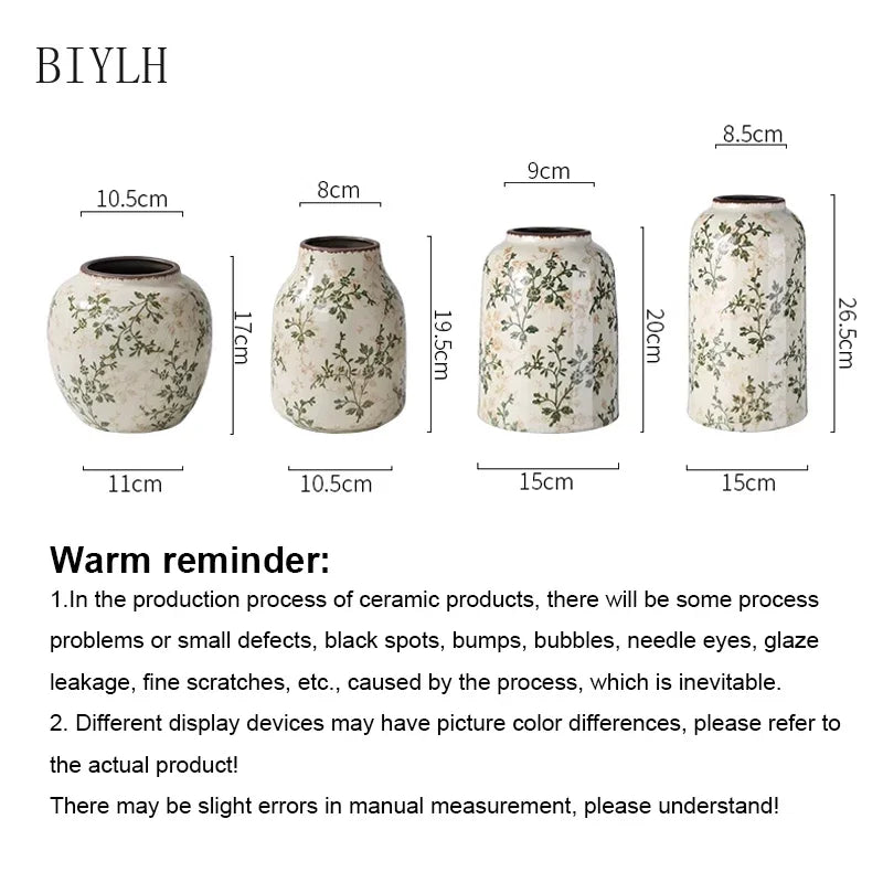 New Ceramic Vase Pastoral Style Green Flowers Ice Cracked Ceramic Vase Home Decoration Living Room Porch Hydroponic Plant Vase