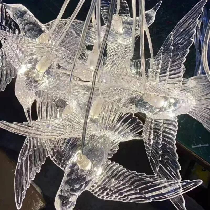 Wedding Props 10PCS Bird Light Transparent Luminous Chandelier Plastic Ceiling Lighting Festival Lamp Birthday Party Decoration