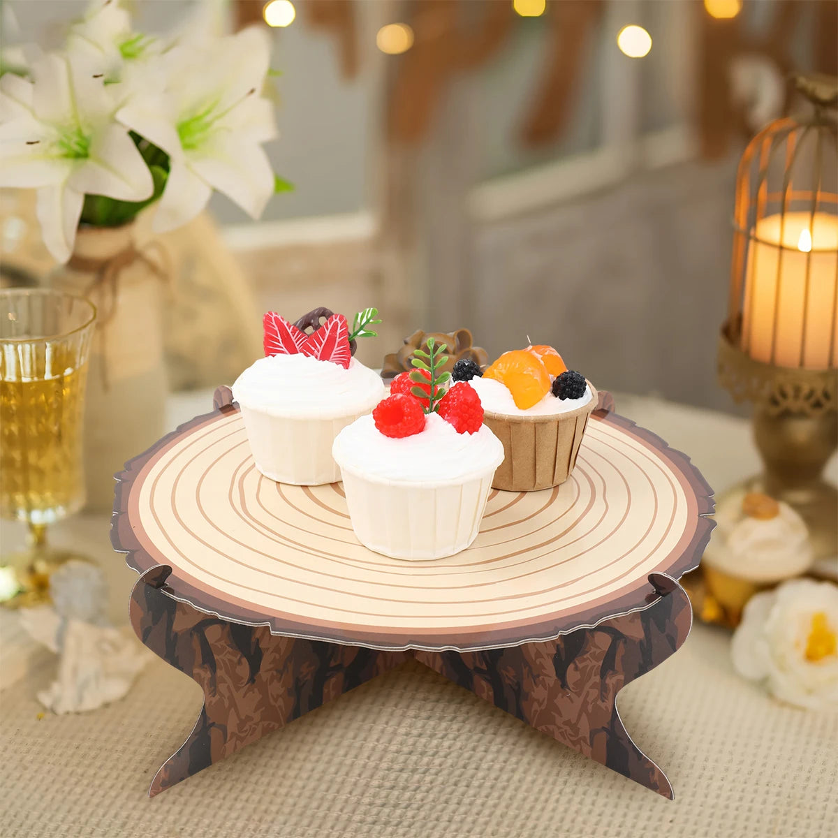 1set Cake Rack Stand for Birthday Country Wedding Party Decor Forest Style Table Decoration Round Cupcake Holder Cupcake Stand