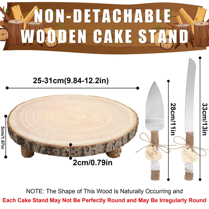 Wedding Cake Display Table, Cake Knife Set,Cheese Board,Solid Wood Dessert table, Wooden Single Layer Flower Pot Stand
