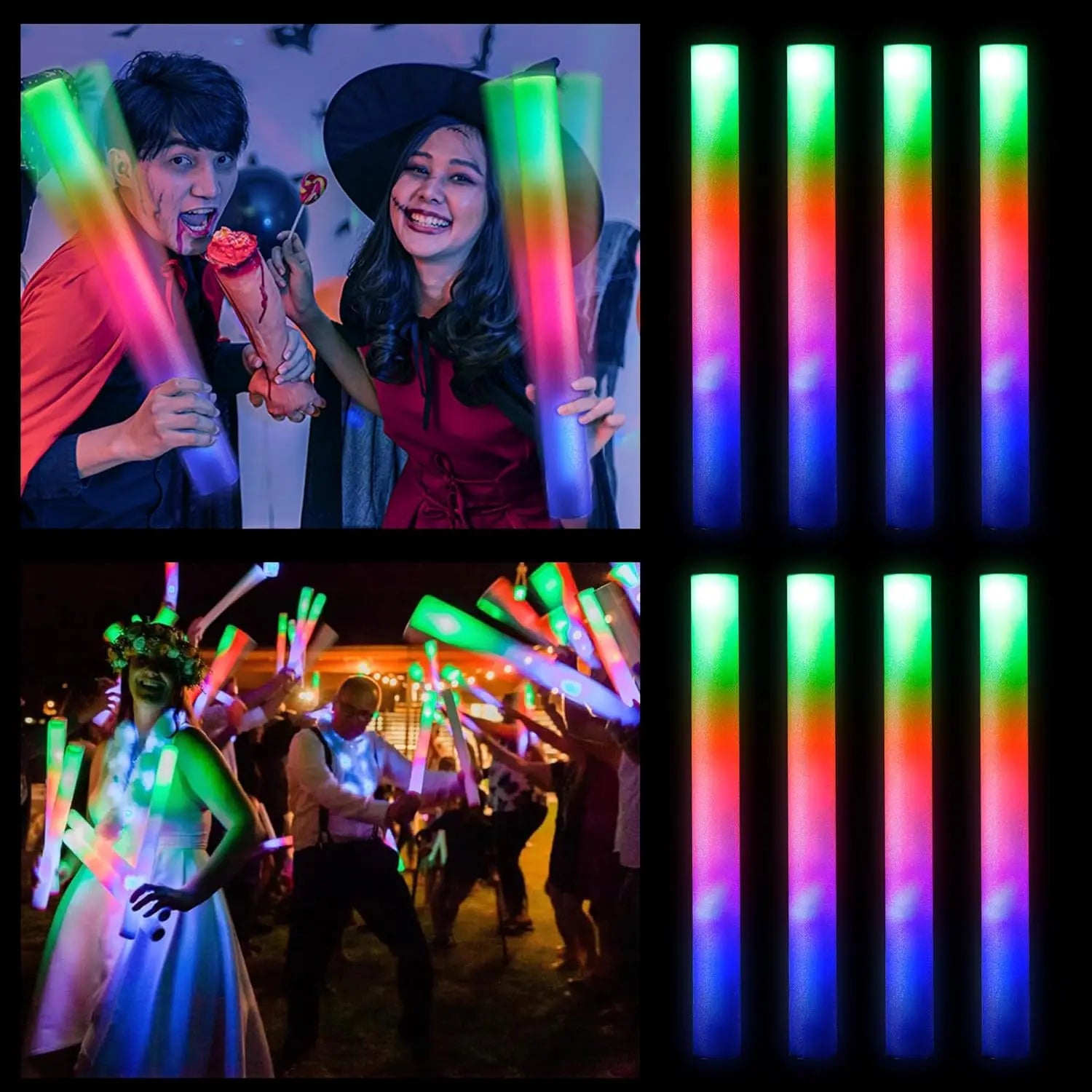 15/20Pcs LED Glow Sticks Bulk Colorful RGB Glow Foam Stick Cheer Tube Dark Light for Xmas Birthday Wedding Party Supplies