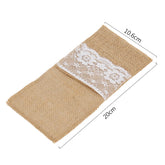 50Pcs Burlap Lace Cutlery Pouch Wedding Tableware Party Supplies Holder Bag Hessian Rustic Jute Table Decoration Accessories
