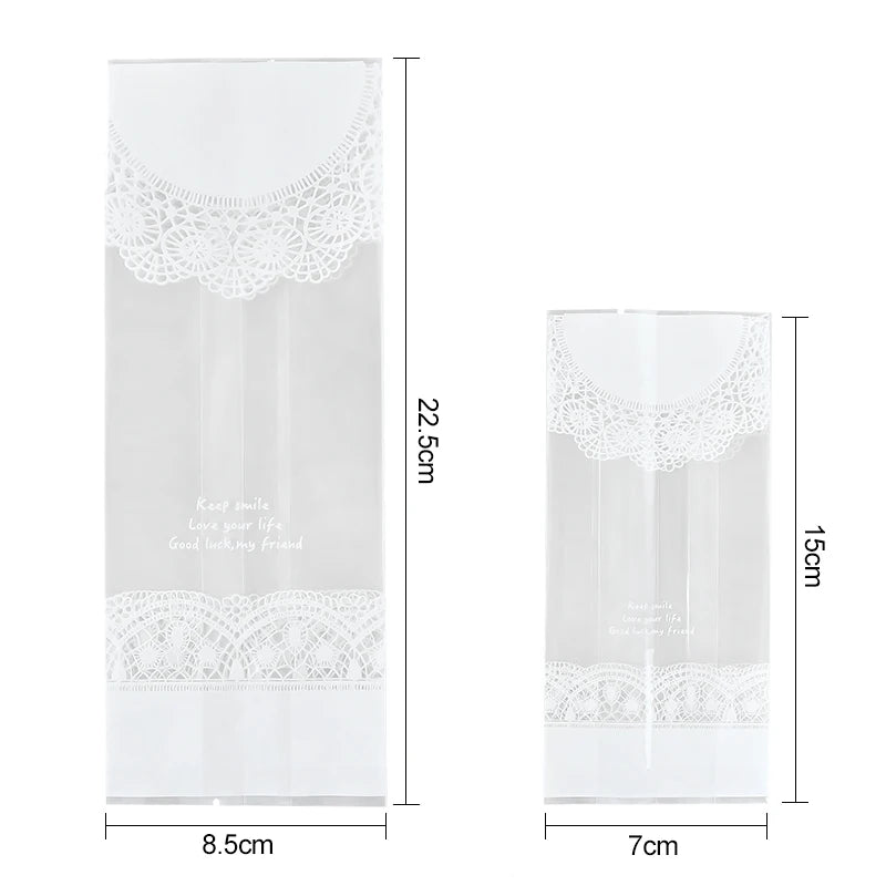 50Pcs White Lace Cookie Biscuit Bag Clear Candy Snack Wrap Bag Wedding Birthday Party Supplies Christmas Gift Baking Packaging