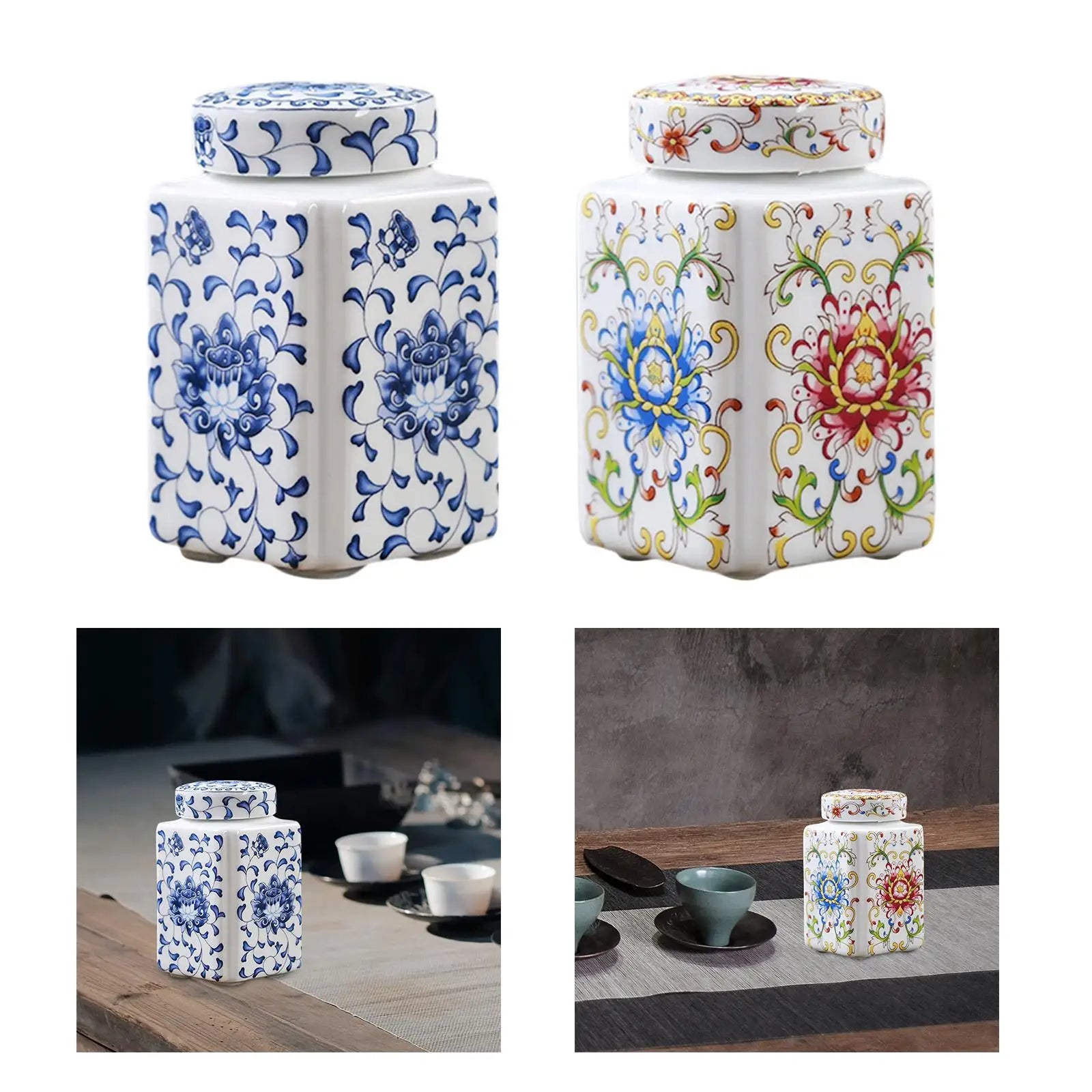 Ceramic Ginger Jar Decorative Ceramic Flower Vase Tea Storage Chinese Porcelain Temple Jar for Home Party Office Desk Decoration