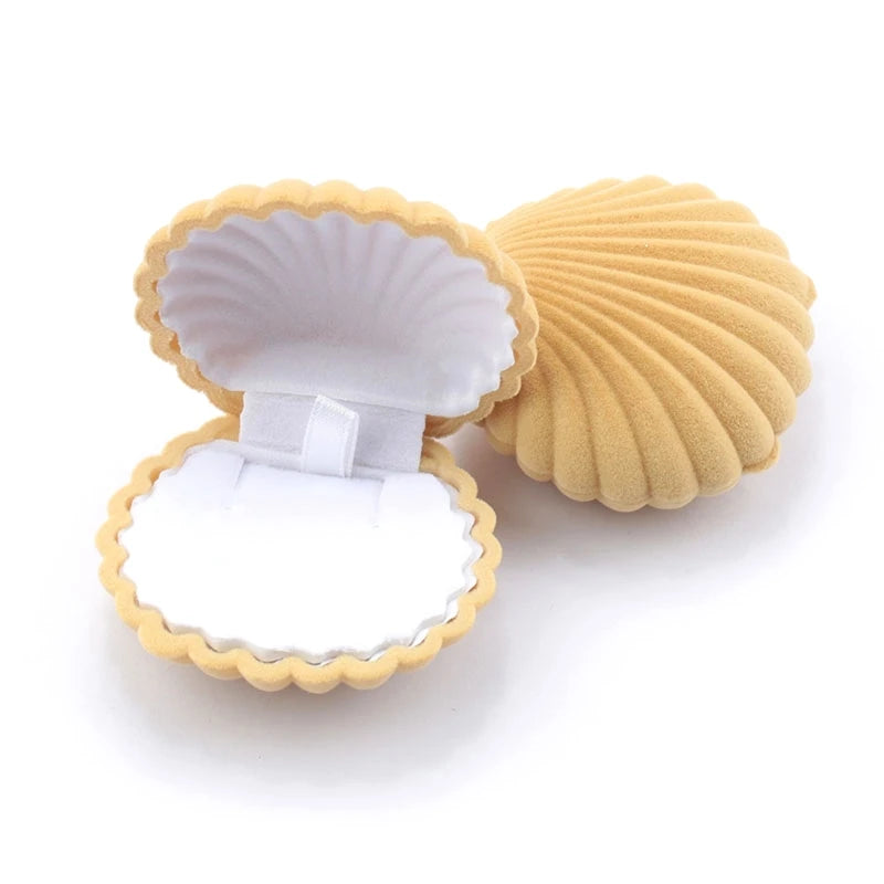 1 Piece Lovely Shell Shape Velvet Jewelry Box Wedding Engagement Ring Box for Earrings Necklace Bracelet Display Gift Box Holder
