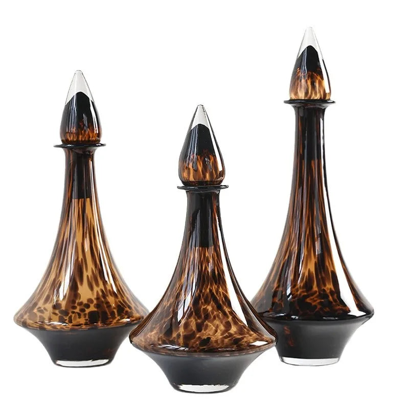Glass Vase Transparent Leopard Print Flower Vase Glassware with Lid Floral Arrangement Accessories Terrarium Home Decoration