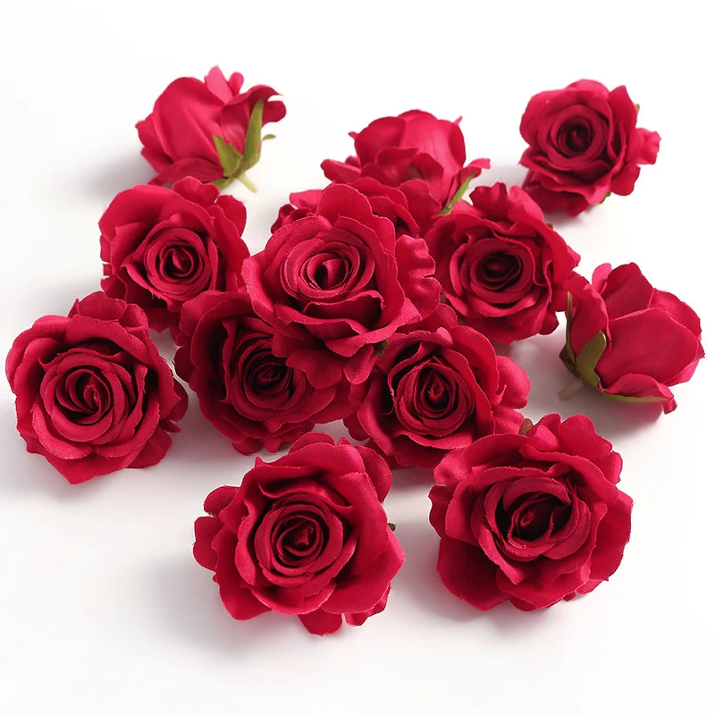 5/10pcs Silk Rose Artificial Flower Head Scrapbooking Home Wedding Wall Decoration Christmas DIY Wreath Candy Box Cake Decor