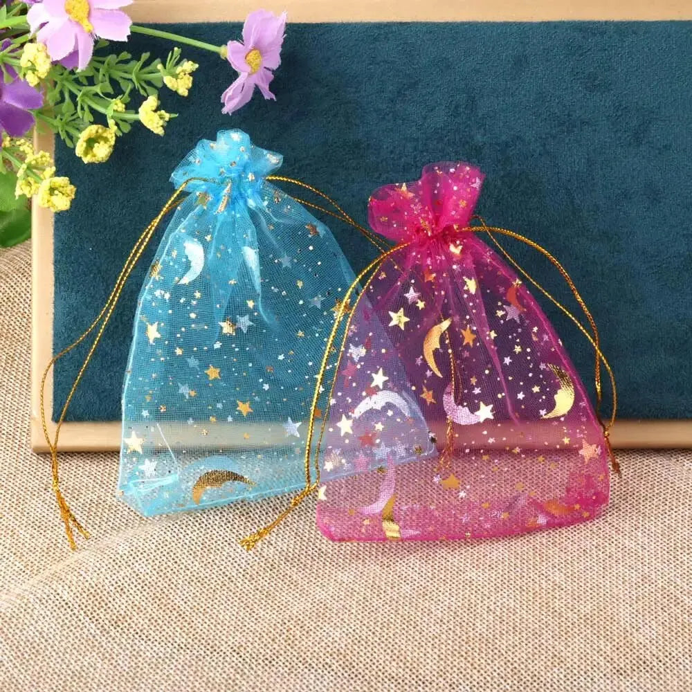 50pcs/lot Moon Star Organza Gift Bag 7x9 9x12 10x15cm Multicolor Gifts Pouches For Wedding Party Candy Bag Jewelry Packing