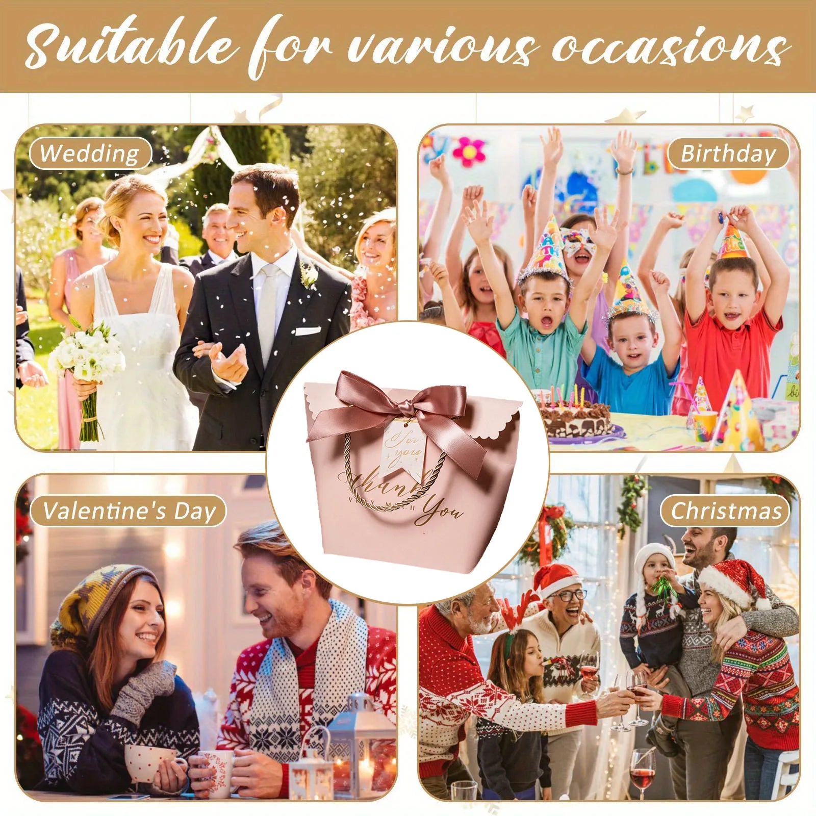 5/10pcs, Pink Thank You Handbag, Valentine's Day Gift Packaging Bags, Thank You Handbag, Hand-held Candy Boxes - Wedding & Party