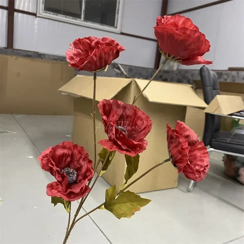 Simulation 5 Poppies High Branch Poppy Bouquet Artificial Artificial Flowers Home Living Room Dining Table Wedding Decoration