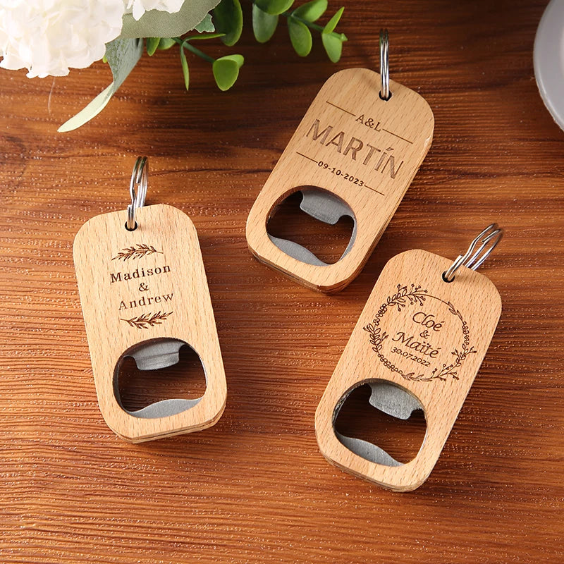 Custom Engraved wedding names Wood Opener KeyChain gift Bottle Opener Friend Fathers Day Birthday Gift Best Man Present