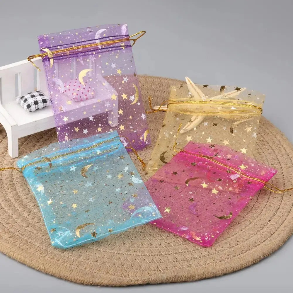 50pcs/lot Moon Star Organza Gift Bag 7x9 9x12 10x15cm Multicolor Gifts Pouches For Wedding Party Candy Bag Jewelry Packing