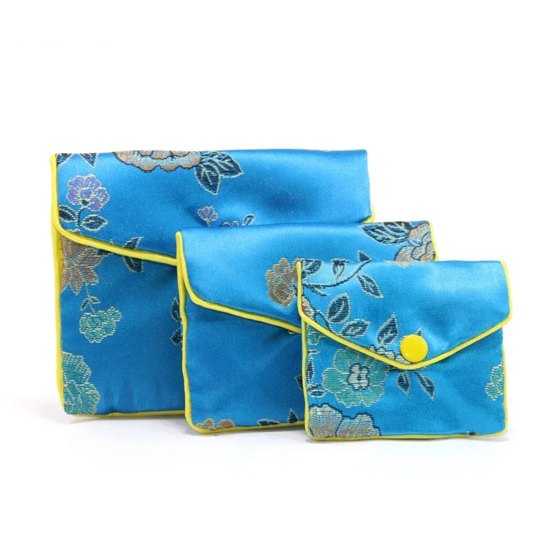 Hot High Quality Chinese Brocade Handmade Silk Embroidery Small Jewelry Gift Storage Pouch Bag Snap Case Satin Coin Purse 5pcs