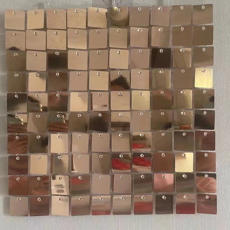 16pcs Champagne Shimmer Wall Backdrop 3D Sequin Panel Backdrop Art Wall Backgroud Cloth Wedding Birthday Party Backdrop Decor