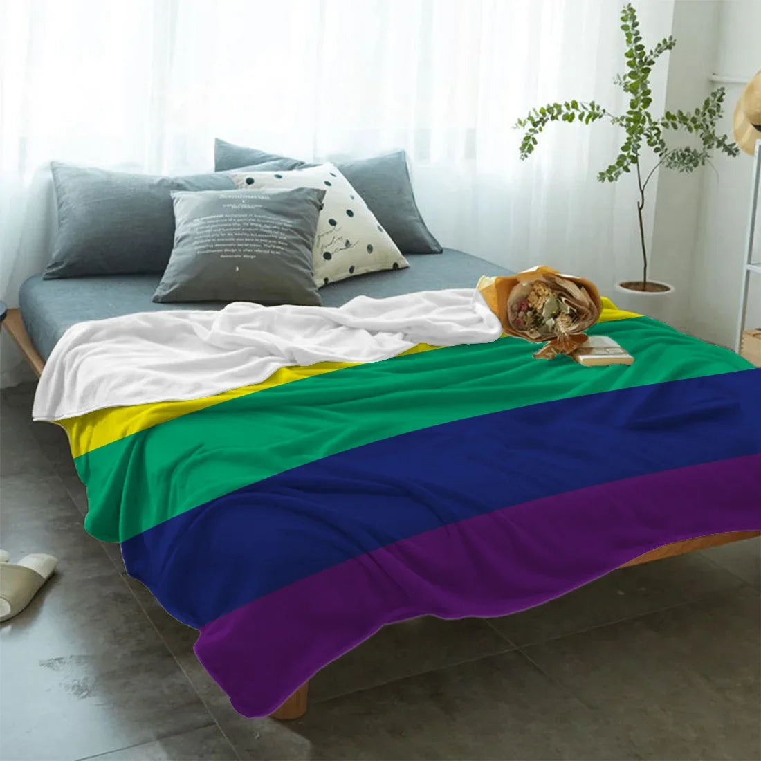 Flannel Blankets Colorful Stripe Lgbt Pride Rainbow Blanket Cushion Warm Throws on Sofa Bed Home Bedspread Travel Fleece Blanket