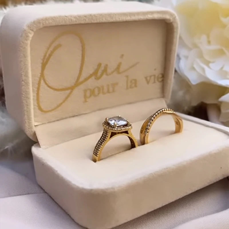 Custom Flannel Ring Box Double Slot Ring Bearer Box Wedding Jewelry Box gift for Girlfriend Personalized engagement ring box