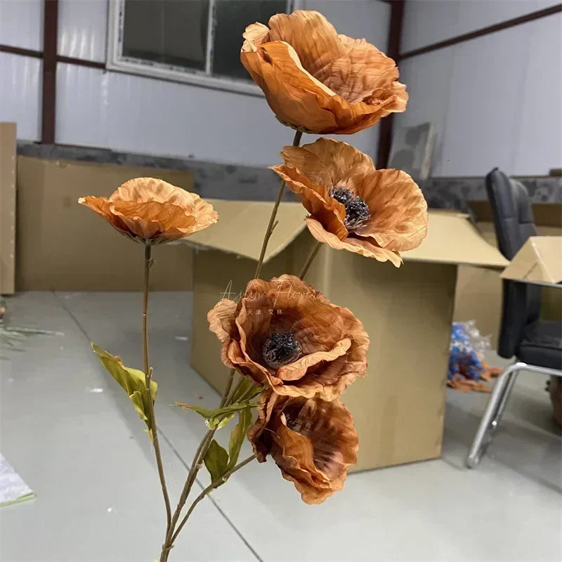 Simulation 5 Poppies High Branch Poppy Bouquet Artificial Artificial Flowers Home Living Room Dining Table Wedding Decoration