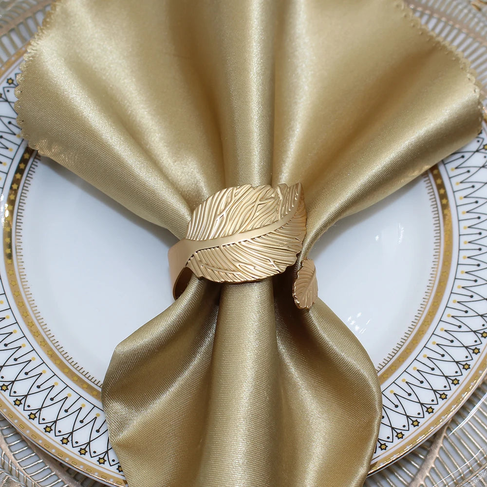 12Pcs Matte Gold Leaf Napkin Rings Leaves Napkin Holder Rings for Thanksgiving Wedding Christmas Dinning Table Decoration HWL36