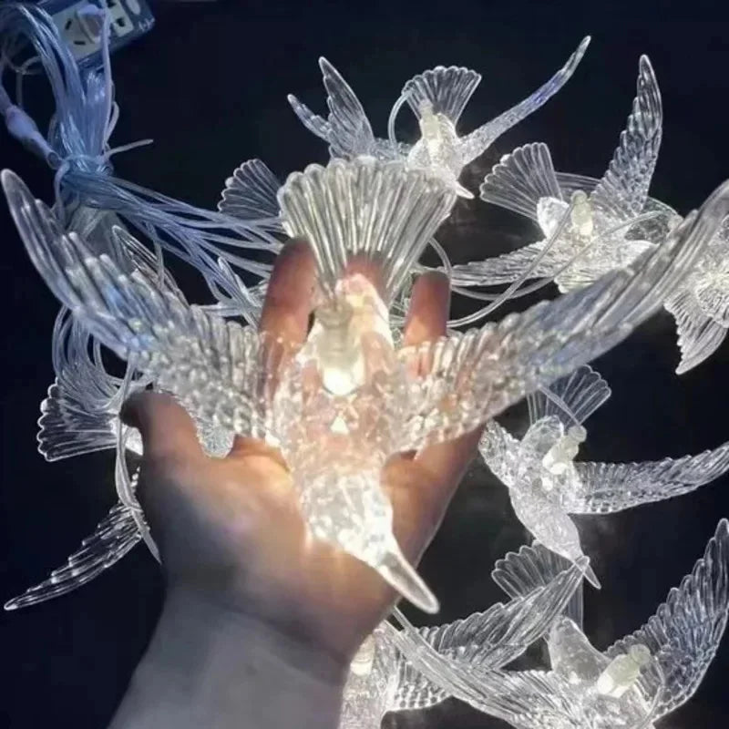 Wedding Props 10PCS Bird Light Transparent Luminous Chandelier Plastic Ceiling Lighting Festival Lamp Birthday Party Decoration