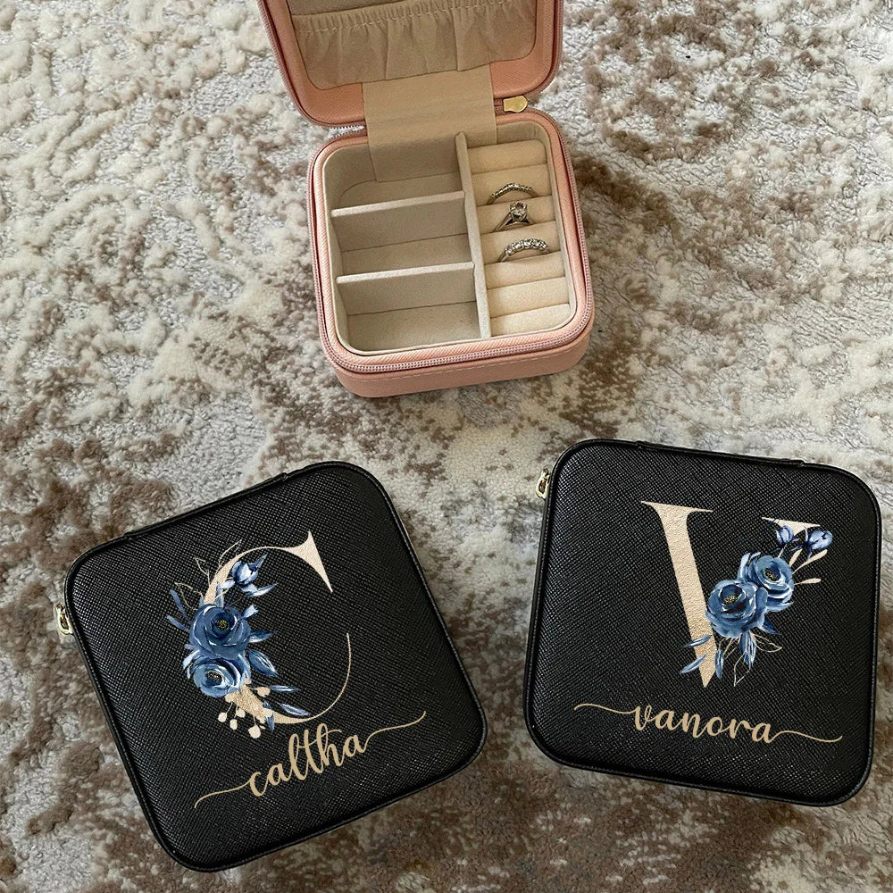 Custom Leather Jewelry Box with Name Personalized Travel Jewelry Organizer Storage Case Bridesmaid Proposal Gifts