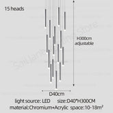 Circular Tube Chandelier LED Modern Pendant Minimalist Lighting Chrome Gold Hanging Type Long Duplex Nordic Staircase Chandelier