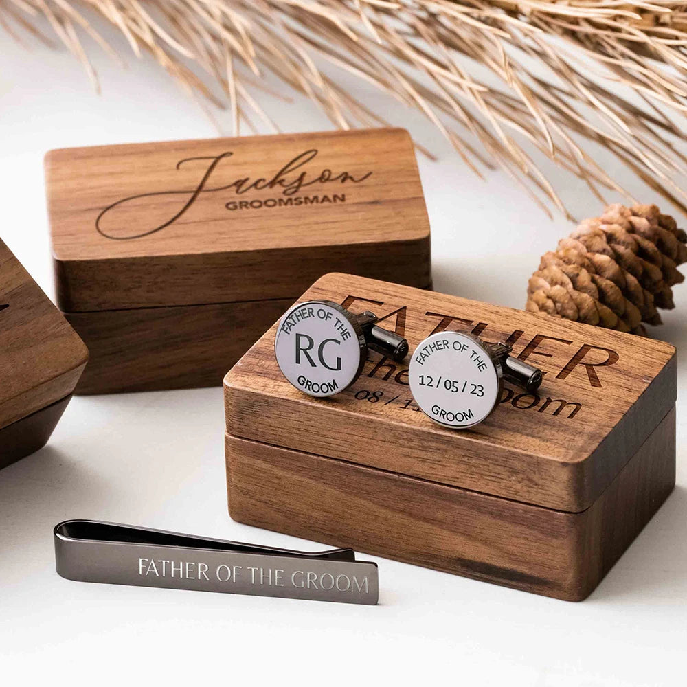 Custom Metal Cufflinks Tie Clip & Rectangle Gift Box Engraved Gift for Dad and Groomsmen Personalized Best Man Cufflinks Set