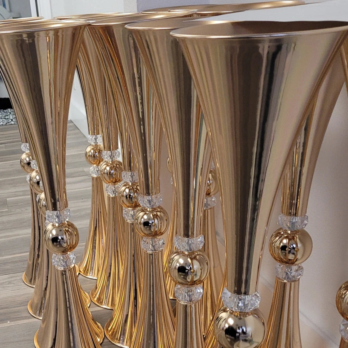 10pcs )Tall 60cm/50cm/70cm/80cm/100cm) Wedding Supplies Gold Metal Crystal Flower Stand Wedding Table Decoration Centerpiece w30
