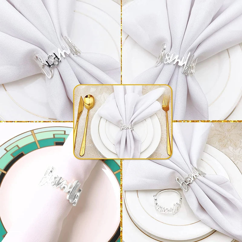 12/6PCS Alloy Blessing Bismillah Napkin Rings Eid Mubarak Muslim Islamic Ramadan Kareem Table Napkin Holder Wedding Party Decor