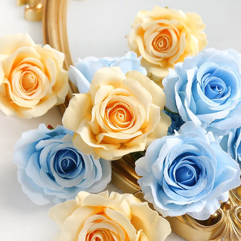 5/10pcs Silk Rose Artificial Flower Head Scrapbooking Home Wedding Wall Decoration Christmas DIY Wreath Candy Box Cake Decor