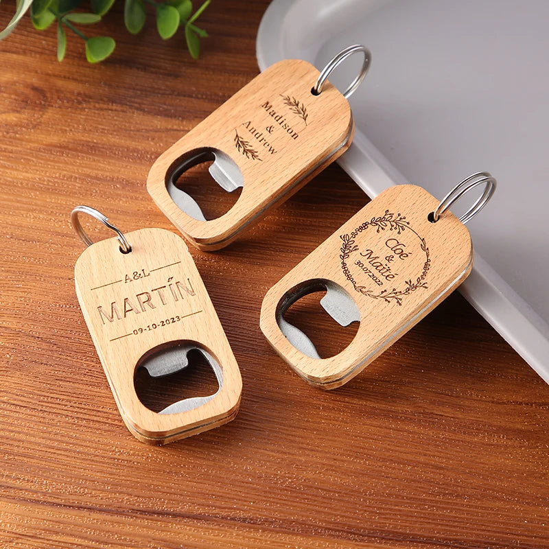 Custom Engraved wedding names Wood Opener KeyChain gift Bottle Opener Friend Fathers Day Birthday Gift Best Man Present