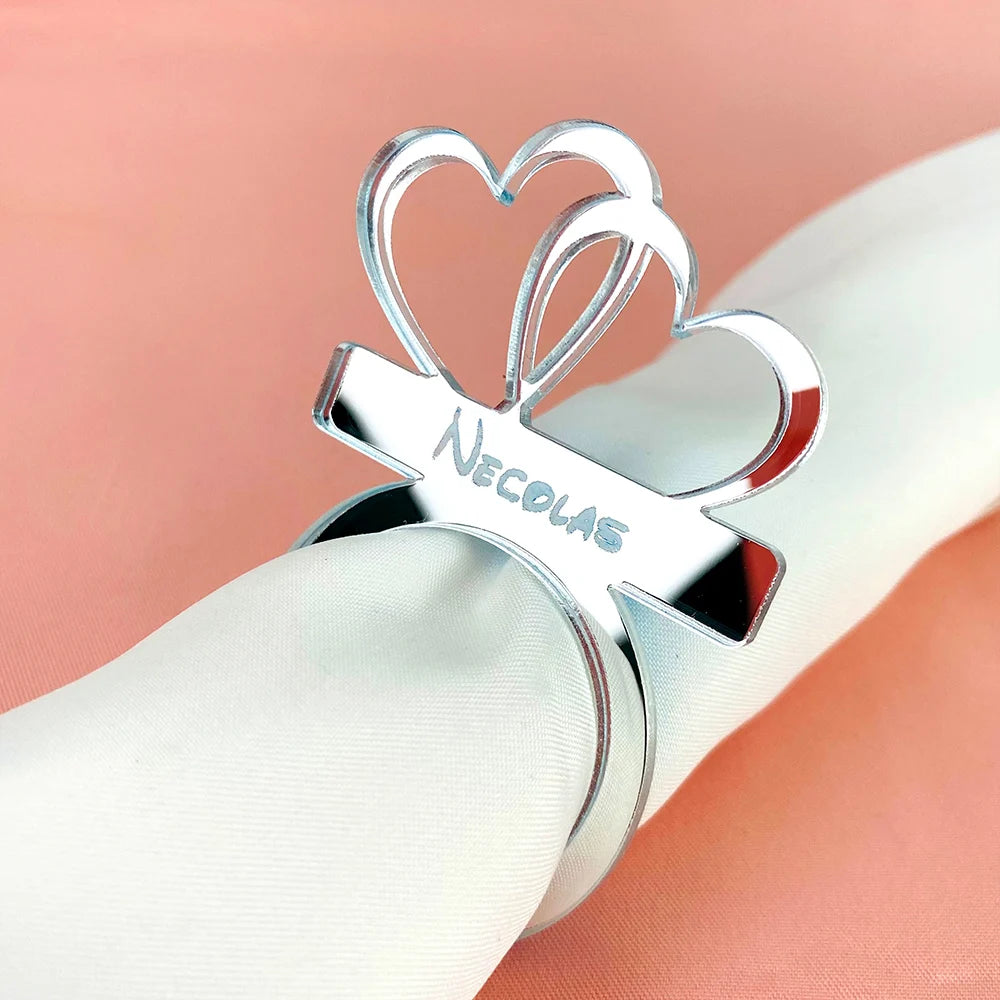 50pcs Personalized Napkin Ring Engraved Mirror Table Napkin Holder Custom Wedding Party Place Name Card Table Decoration Party