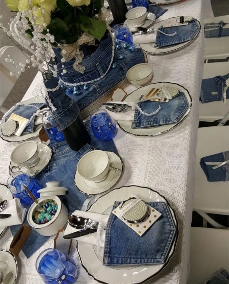 12-48PCS Denim Jean Pocket Silverware Holders Jean Pocket Flatware Holder Wedding Napkin Holder Birthday Western Party Favors