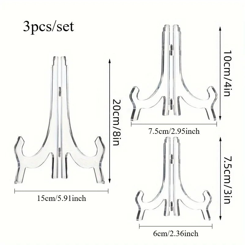 3pcs/set, Clear Acrylic Easels Display Stands/Plate Stands for Display Photos Holder Picture Frames or Other Items At Weddings