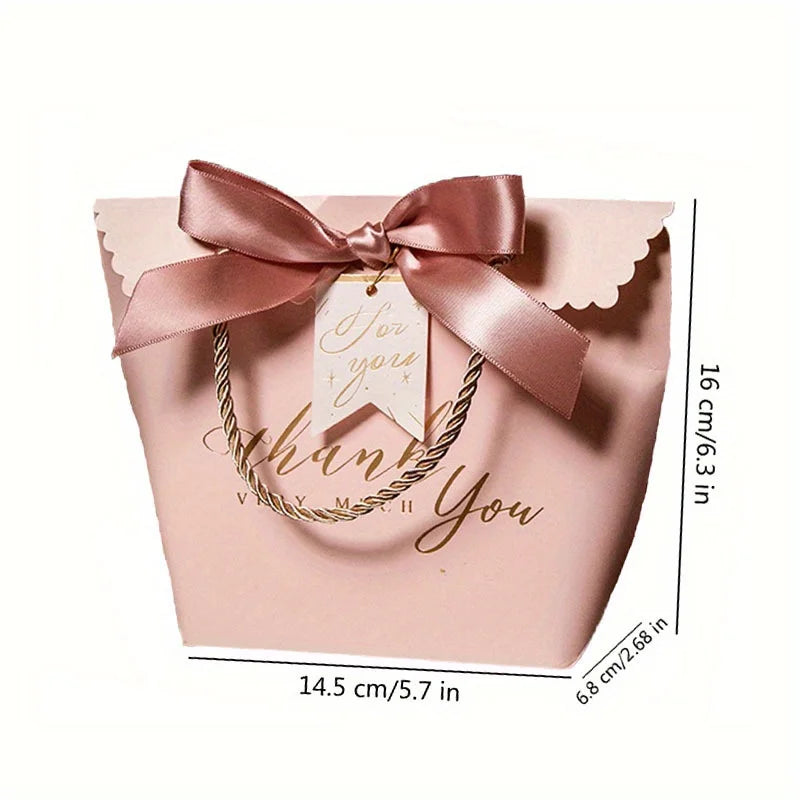 5/10pcs, Pink Thank You Handbag, Valentine's Day Gift Packaging Bags, Thank You Handbag, Hand-held Candy Boxes - Wedding & Party