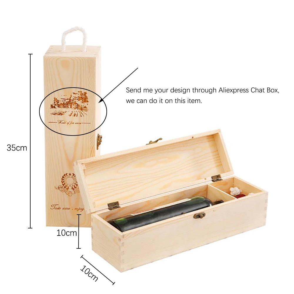 Personalised Wooden Wine Box Wedding Decoration Engraved Lettering Gift Portable Clamshell Solid Wood Champagne Bottle Box