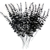 10 Pcs Black Artificial Eucalyptus Stems 14.96in Faux Halloween Thanksgiving Flowers Eucalyptus Leaf Centerpiece Home Decoration
