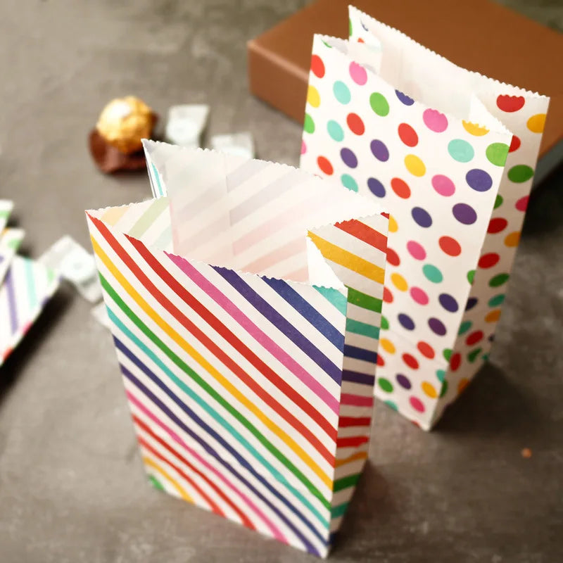 Small Paper Bags Rainbow Printed Candy Cookie Bag Pink Blue Kids Birthday Party Gift Bags Boxes DIY Baking Packaging Supplies