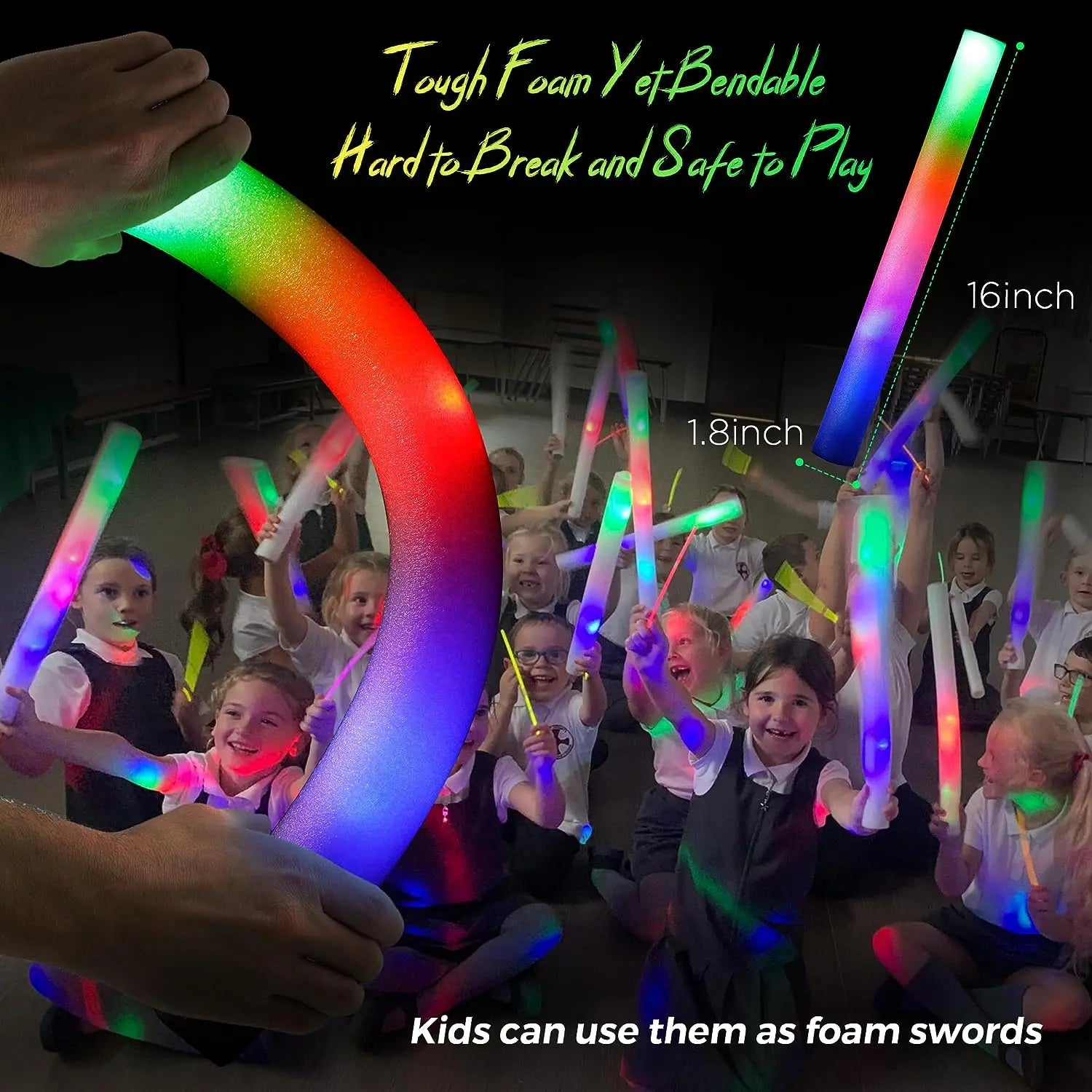 15/20Pcs LED Glow Sticks Bulk Colorful RGB Glow Foam Stick Cheer Tube Dark Light for Xmas Birthday Wedding Party Supplies