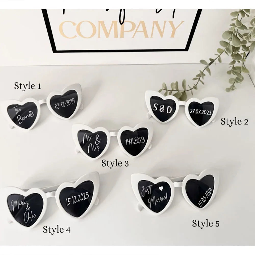 Personalised Wedding Heart Shaped Sunglasses Date Initials Bride To Be Bachelorette Hen Party Bridal Shower Decorate Gifts