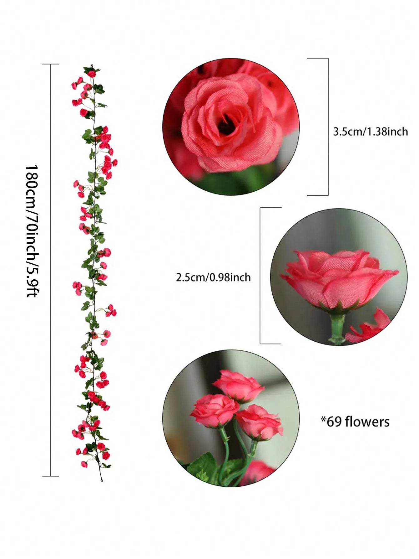 2pcs 69-Heads Artificial Rose Vine Flowers Garlands Floral Hanging Garden Craft Rose Ivy Plants For Wedding Arch Arrangement