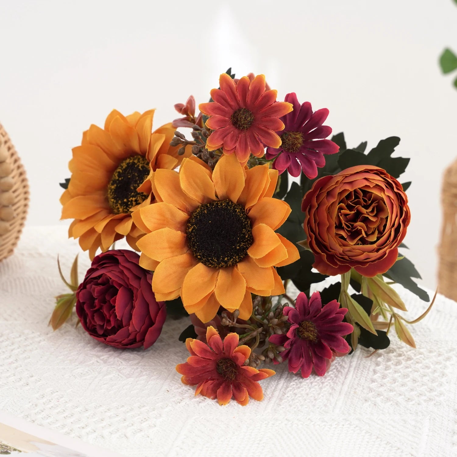 1/4Pcs Sunflowers peony Artificial Flowers Fall Summer Decor, Fake Fall Flowers Silk Faux Sunflower Bouquet
