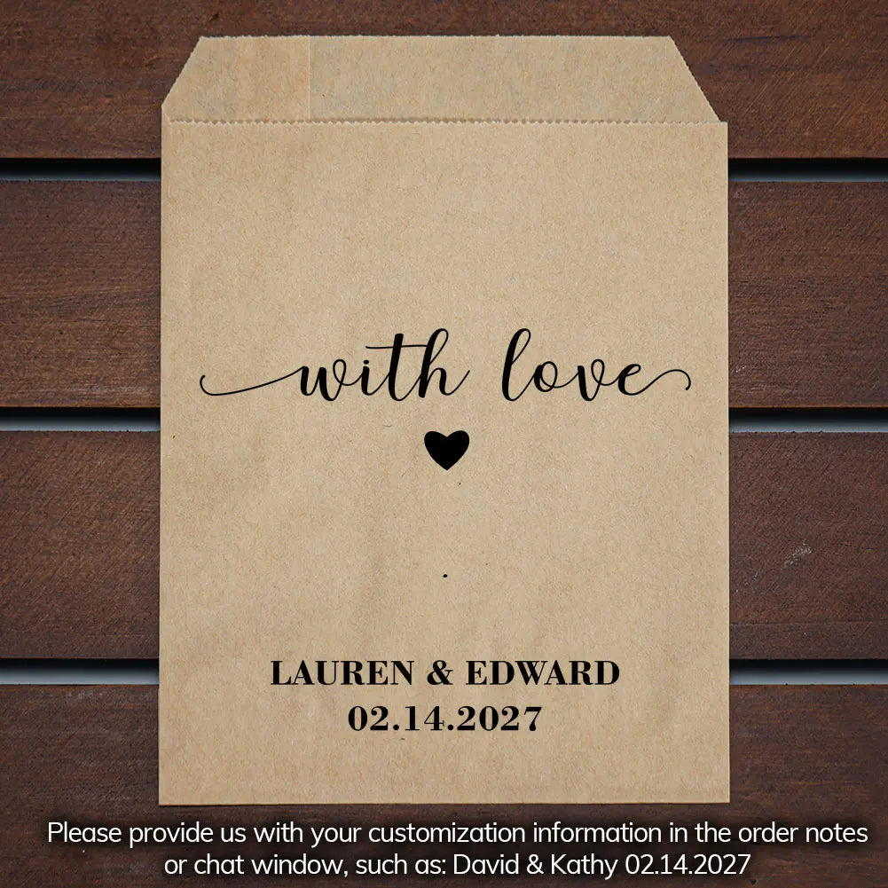50 PCS Personalized Wedding Favor Bags Party Cookie Donut Candy Lottery Ticket Paper Reception Favor Bag For Guest And Friends