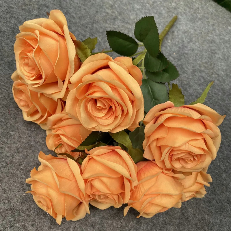 9Head Artificial Pink Rose Bouquet Flower Wedding Bridal Photography Props Home Garden Decoration Simulation Silk Rose Bouquet